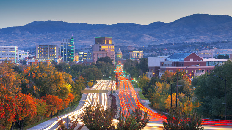 Boise, Idaho, downtown cityscape at twilight in fall