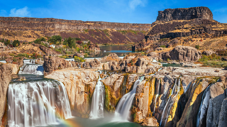 Water flows over the rocks at Shoshone Falls, Idaho