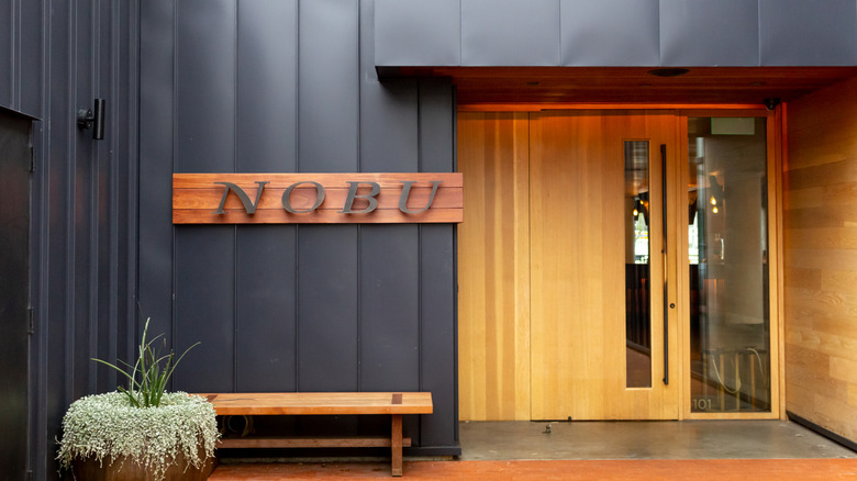 Store front sign for the upscale Nobu restaurant chain in Newport Beach