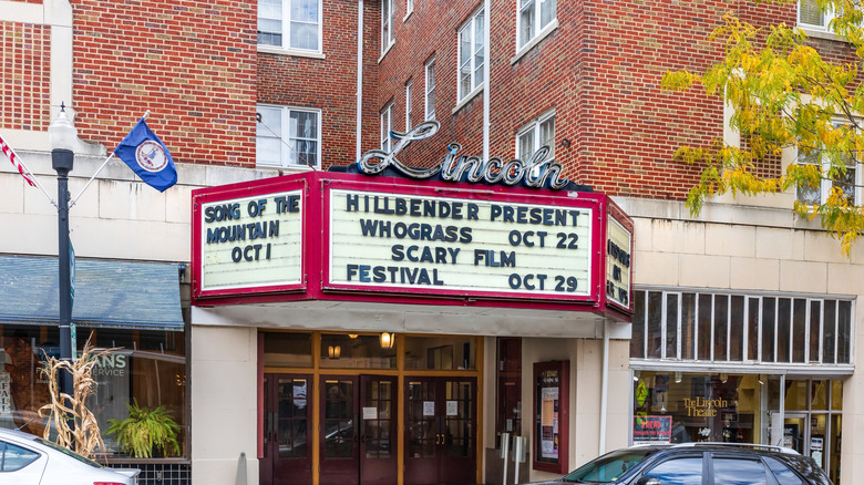 The front of the historic Lincoln Theatre, advertising the Song of the Mountain concert series