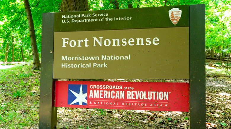 Fort Nonsense sign post at Morristown National Historical Park