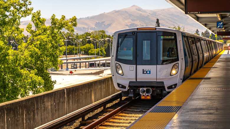 BART train and mountains
