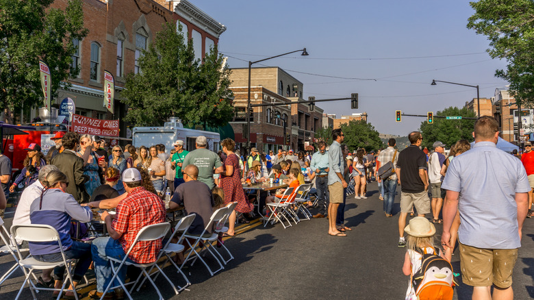 People outside for a street fair in Bozeman, Montana