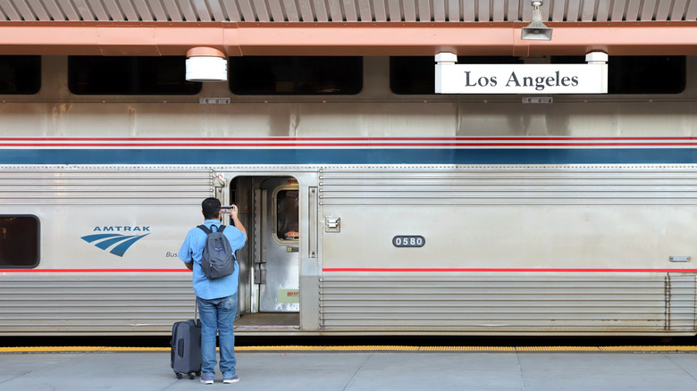 Man standing on Amtrak Los Angeles platform