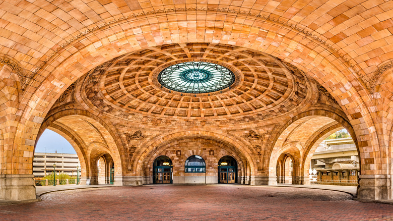 A view of the ornate vaulted ceiling in Pittsburgh's Union Station