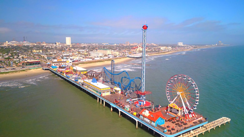 aerial view of Pleasure Pier in Galveston Texas