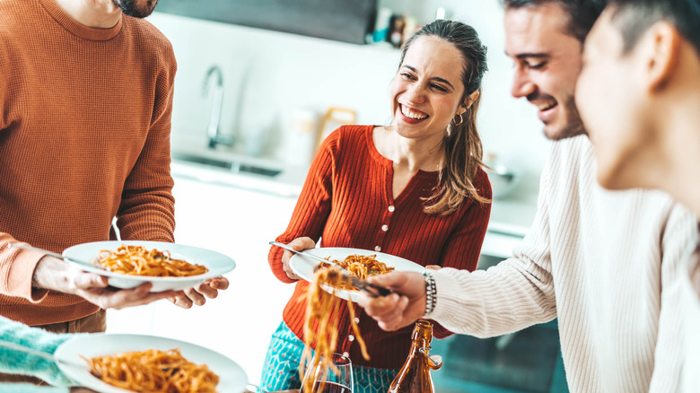 People eating pasta