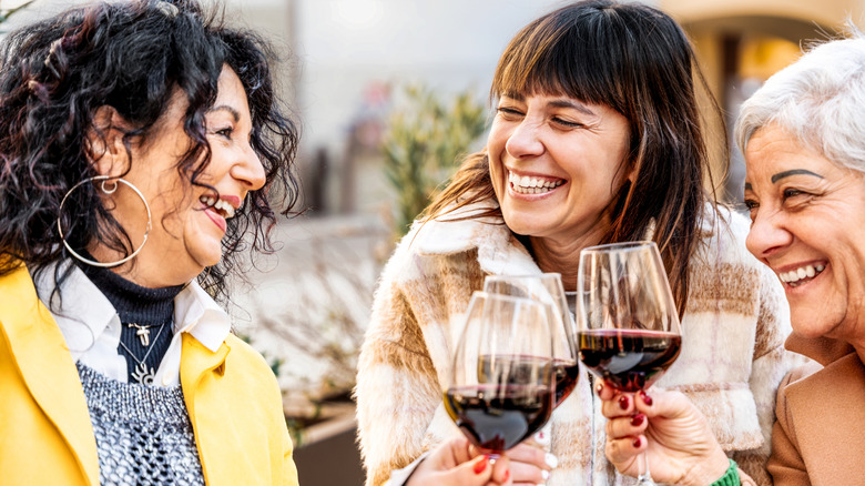People drinking wine in Italy