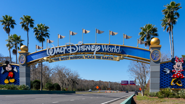 The Disney World entrance sign reading 