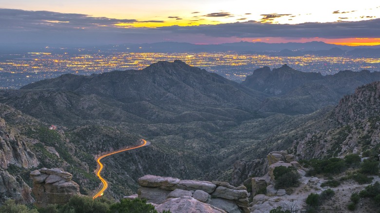 leaving Tuscon behind on mountain road