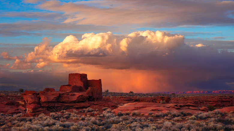 Pueblo ruins in northern Arizona during a rainstorm