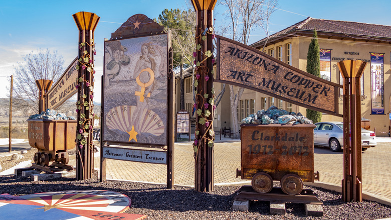 A sign marks the Arizona Copper Art Museum in Clarkdale, Arizona.