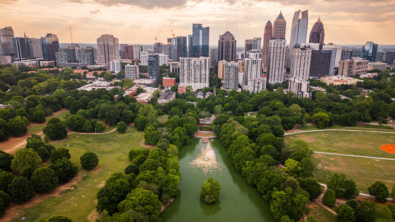 Aerial view of Piedmont Park and Atlanta city center