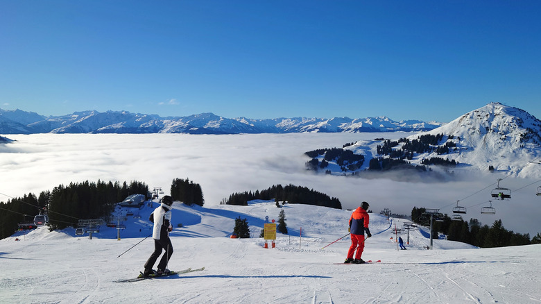 Skiers on pristine ski slopes near Westendorf