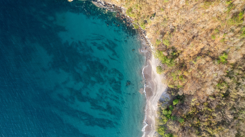 Aerial photo of beach with turquoise water
