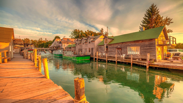 Waterfront buildings in Leland, Michigan