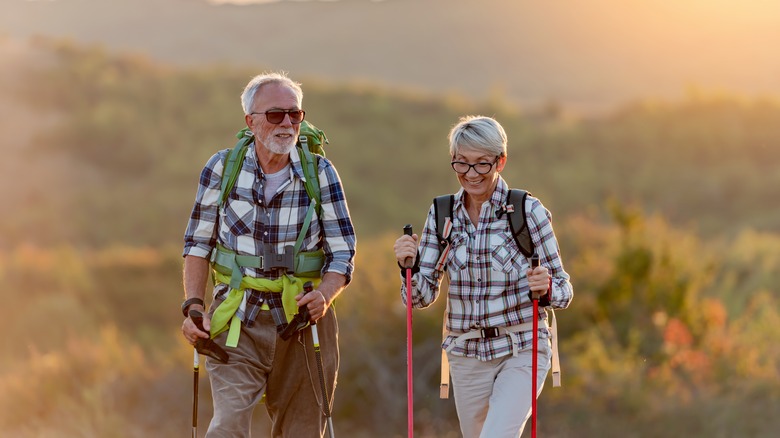 Elderly couple hiking
