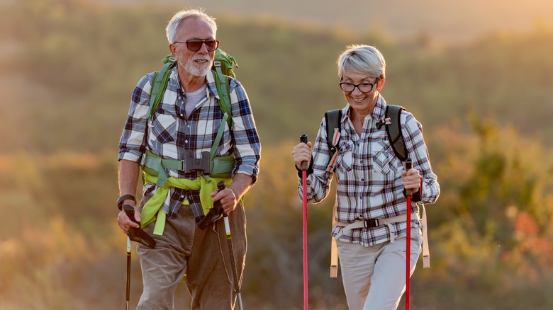 Elderly couple hiking