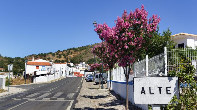 Sunny street view of Alte village in Portugal