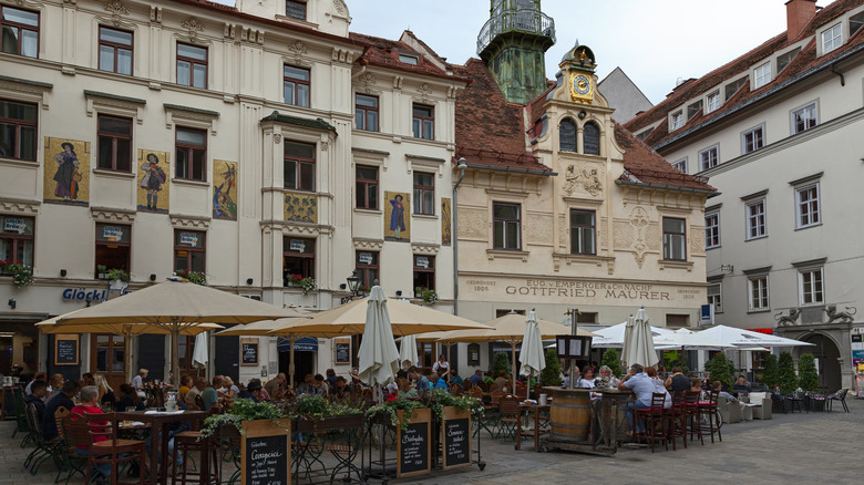 Outdoor dining in the old town center of Graz