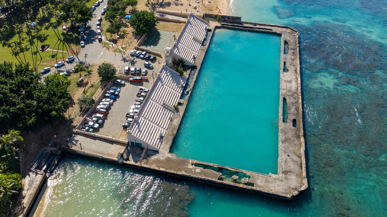 Aerial view of Waikiki Natatorium War Memorial