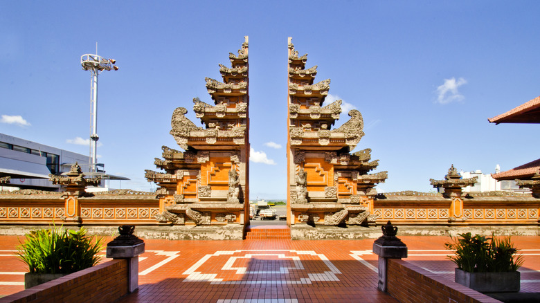 Traditional gate at the entrance to Bali Airport