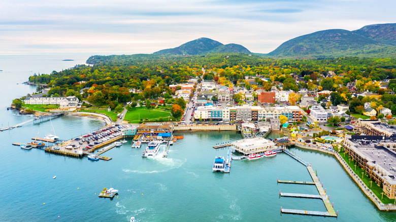 A view of cruise ships at port in Bar Harbor, Maine.