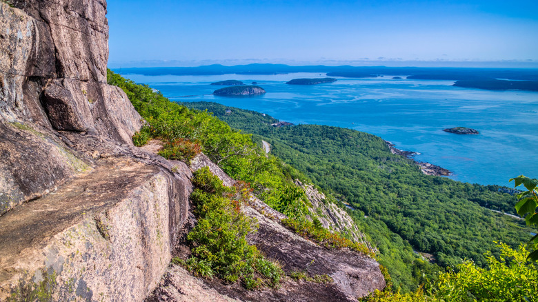 Cliff overlooking coastline in Acadia National Park