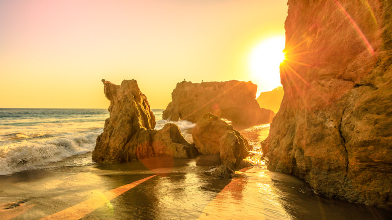 rock formations, sunrise at beach