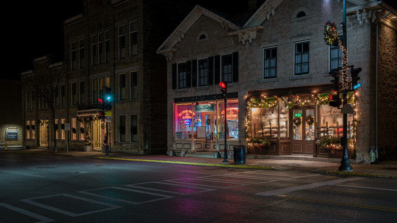 Washington Avenue, in the Historic Downtown District, decorated for the holidays in Cedarburg, Wisconsin
