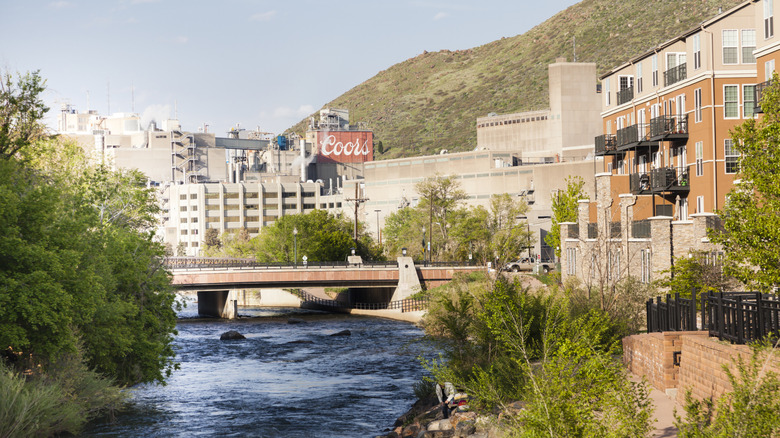 Golden, Colorado, river with the Coors factory