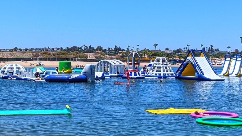 The colorful inflatable water park at Newport Dunes Waterfront Resort & Marina.