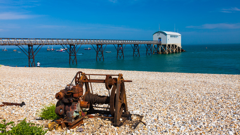 Selsey Bill beach with the lifeboat station in the background