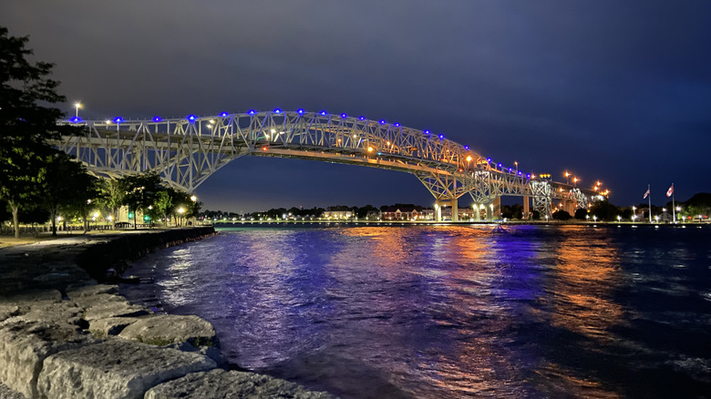 Blue Water Bridge in Sarnia at night