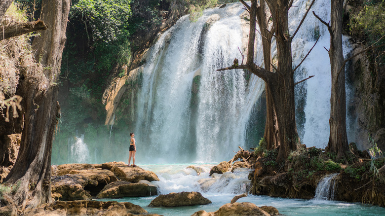 Bucket list traveler enjoying waterfalls