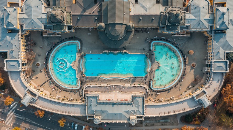Aerial view of Széchenyi baths in budapest