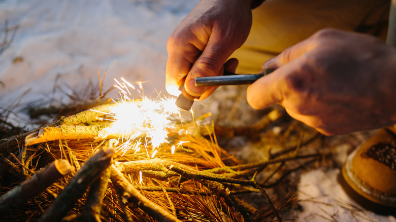lighting a fire with flint