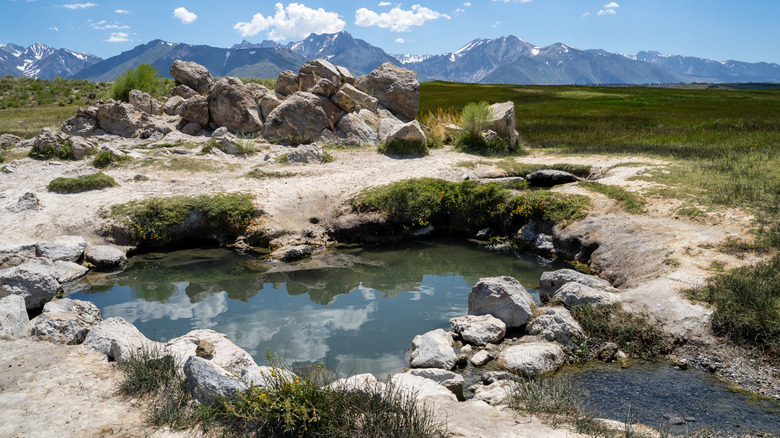 Heart shaped hot springs at Wild Willys Hot Springs in Mammoth Lakes California