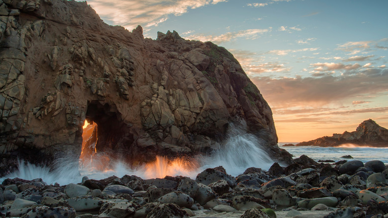 Pfeiffer Beach keyhole rock at sunset