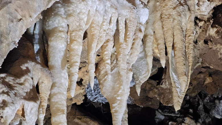 Large white cave formations inside Black Chasm Cavern