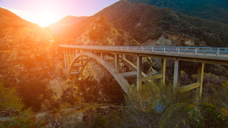 Sun Rises over the San Gabriel Mountains in Azusa CA with the Bridge to Nowhere