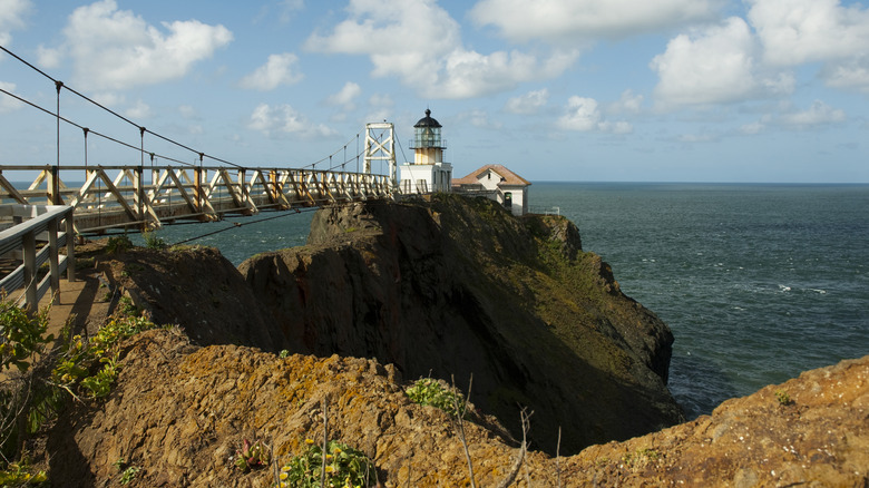 the suspension bridge leading to Point Bonita Lighthouse near San Francisco