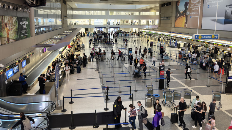 An overhead view of a Los Angeles International Airport terminal.