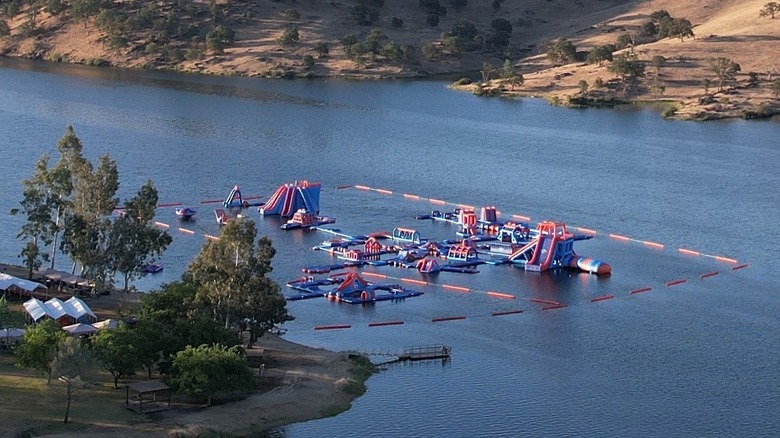colorful inflatable Splash-n-Dash Aqua Park in Snelling, California