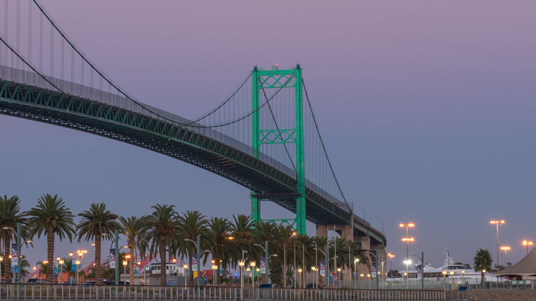 San Pedro harbor and the Vincent Thomas Bridge at dusk.