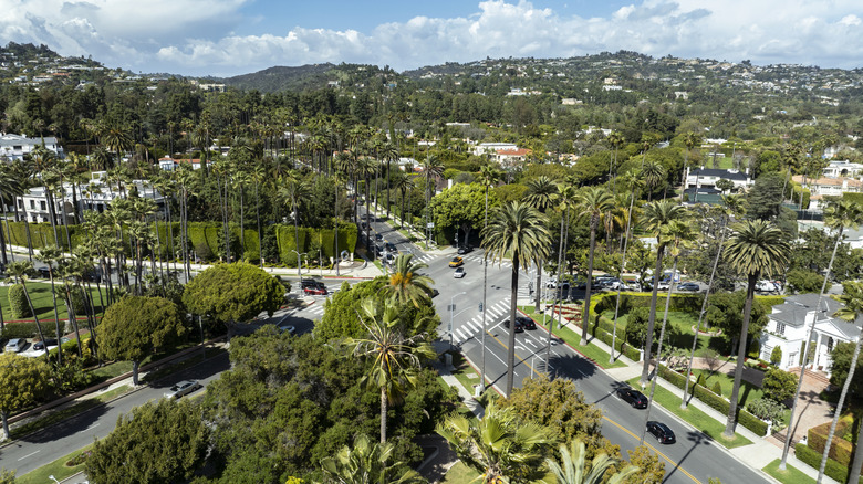 An aerial shot of Beverly Hills.