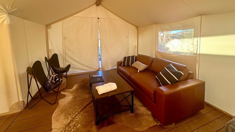 interior of an Under Canvas tent