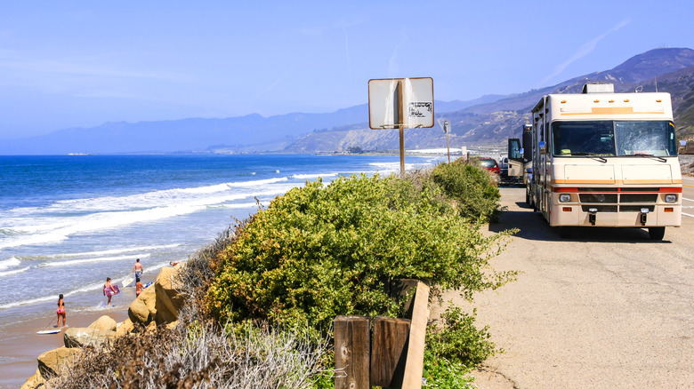 RV parked off Highway 1 along California coast