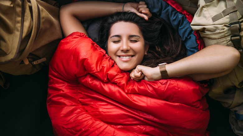 cozy camper in sleeping bag