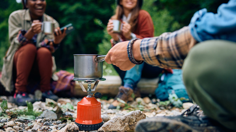 making coffee at camp